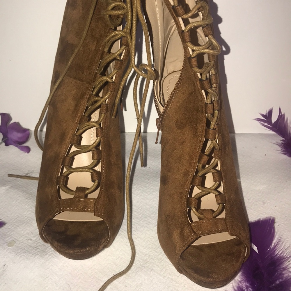 Brown lace up booties